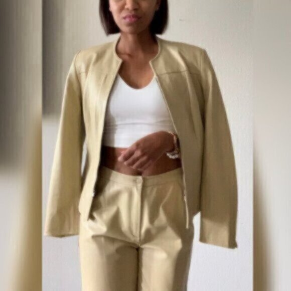 Carlisle 90s Vintage Genuine Leather Two Piece Pants Suit Set - Picture 2 of 13